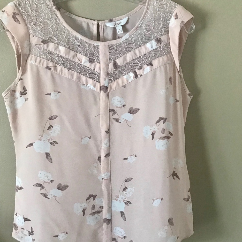 Candies Blush Floral Print Lace Inset - Size Small